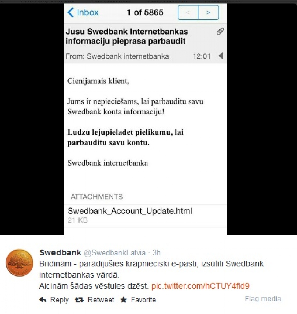 Swedbank aicina neuzķerties uz viltvāržu vēstījumiem bankas vārdā