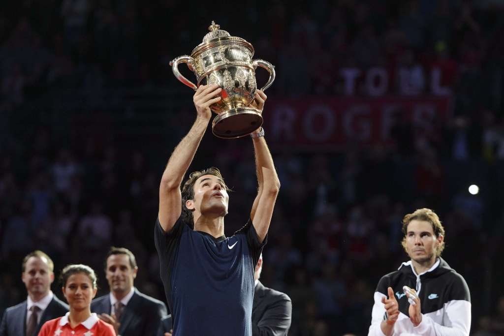 FOTO: Federers uzvar Nadalu un septīto reizi triumfē Bāzeles turnīrā