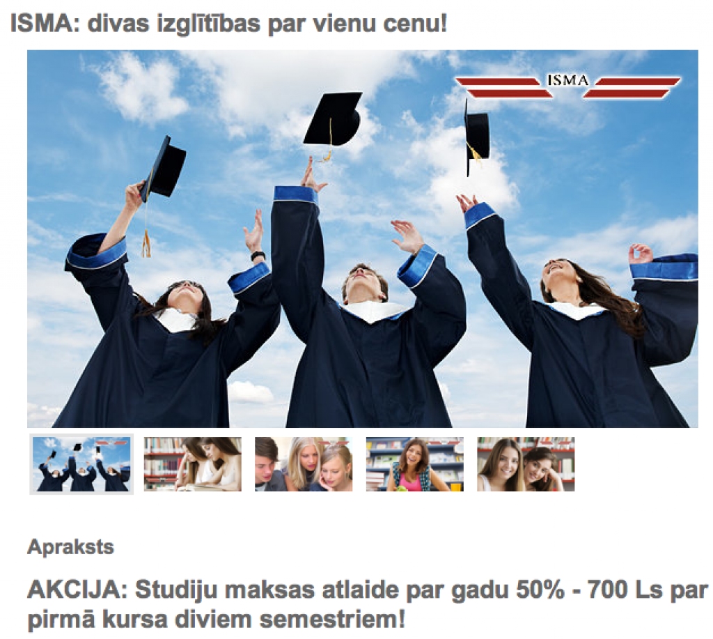 Augstskola studētgribošos vilina arī atlaižu kuponu portālā