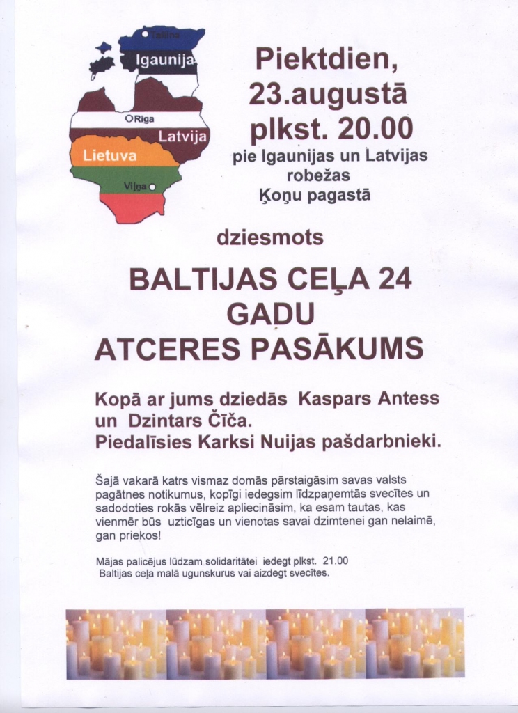 Notiks dziesmots Baltijas ceļa atceres pasākums