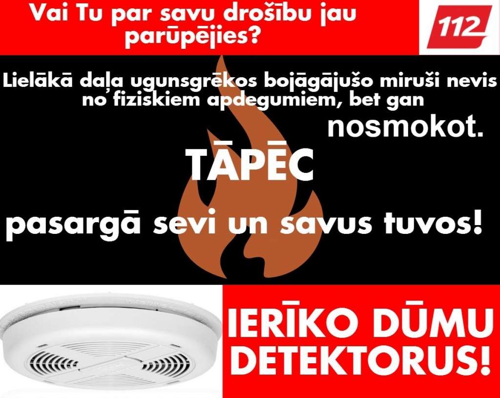 Dūmu detektors varēja izglābt trīs cilvēku dzīvības Kandavā