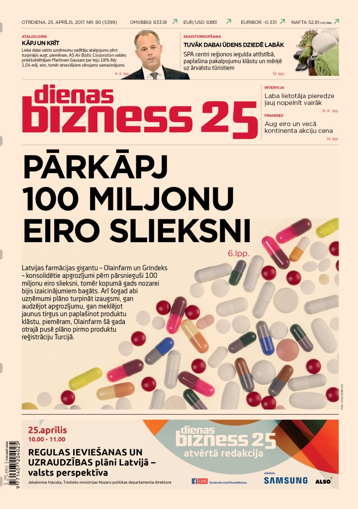 Farmācijas milži pārlec 100 miljonu eiro latiņu