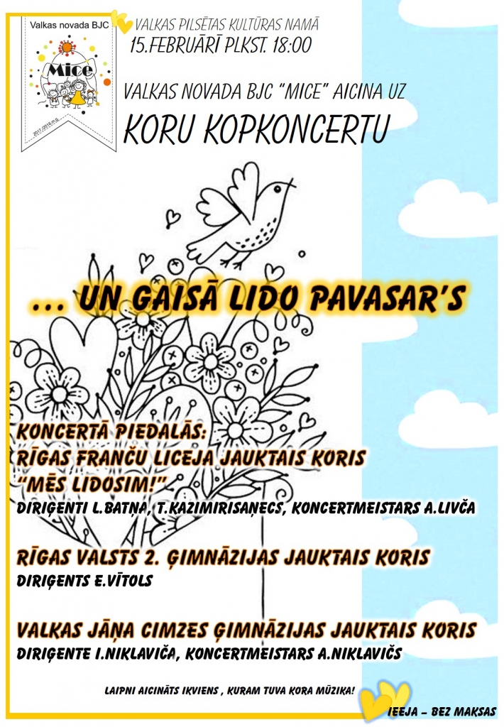 Aicina uz triju lielisku koru sadziedāšanās koncertu “… un gaisā lido pavasar’s”