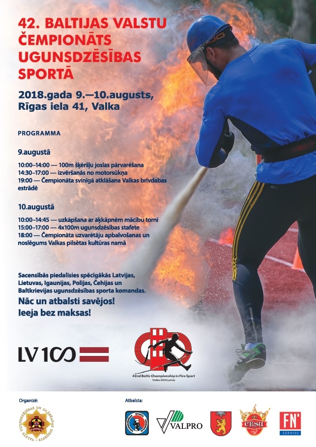 42. Baltijas valstu čempionāts ugunsdzēsības sportā norisināsies Valkā