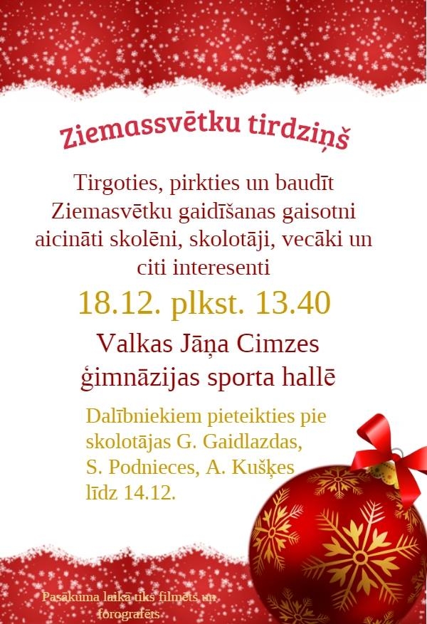 Ziemassvētku tirdziņš Valkas Jāņa Cimzes ģimnāzijas sporta hallē