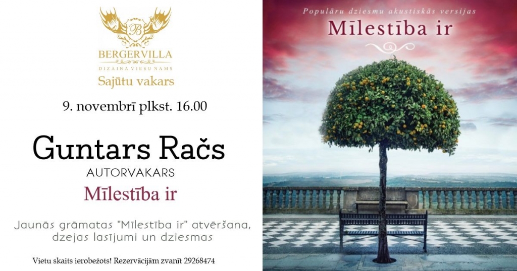 Sajūtu vakars viesu namā "Bergervilla" ar Guntaru Raču