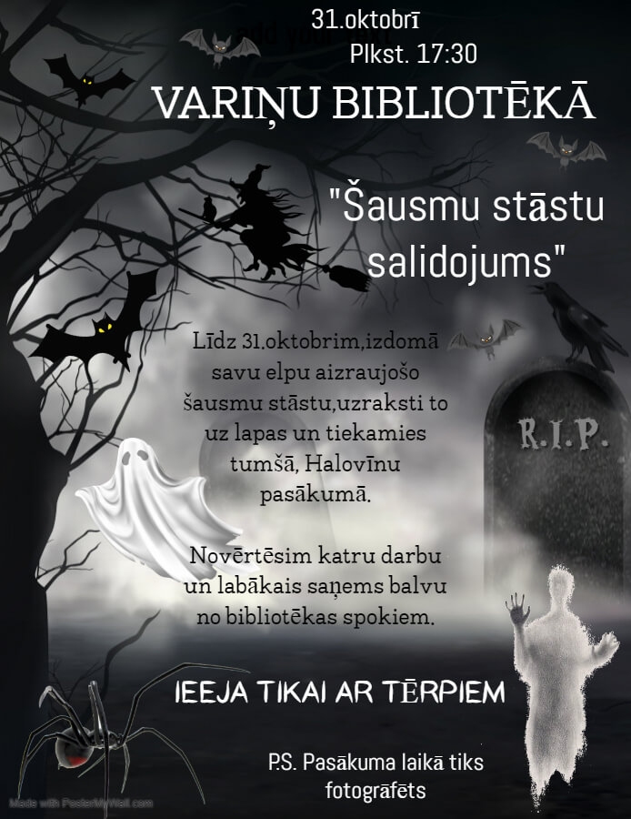 Variņu bibliotēkā notiks pasākums bērniem Helovīna noskaņās “Šausmu stāstu salidojums”