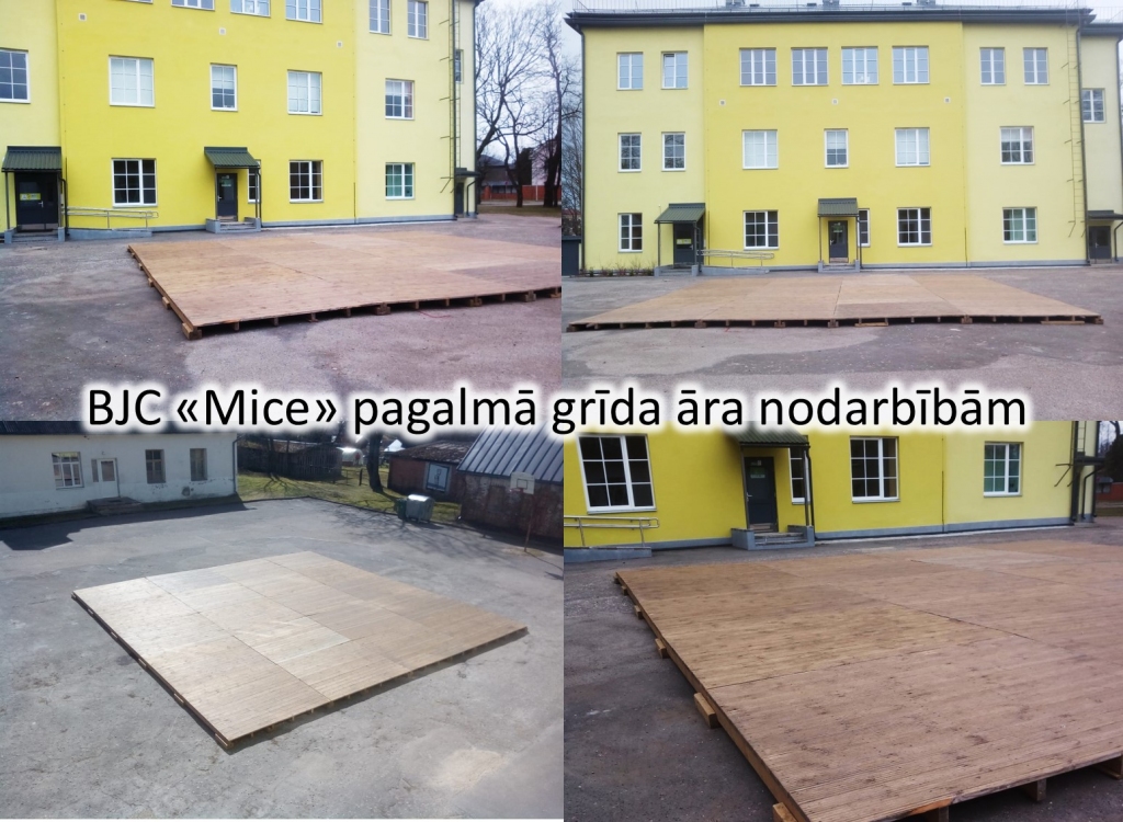 BJC "Mice" pagalmā uzstādīta grīda āra nodarbēm